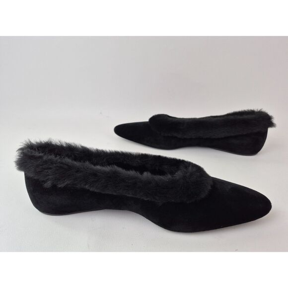 Toteme Women's Black Shearling Trim Velvet Pointed Toe Ballet Flat Size 38 - Picture 3 of 6